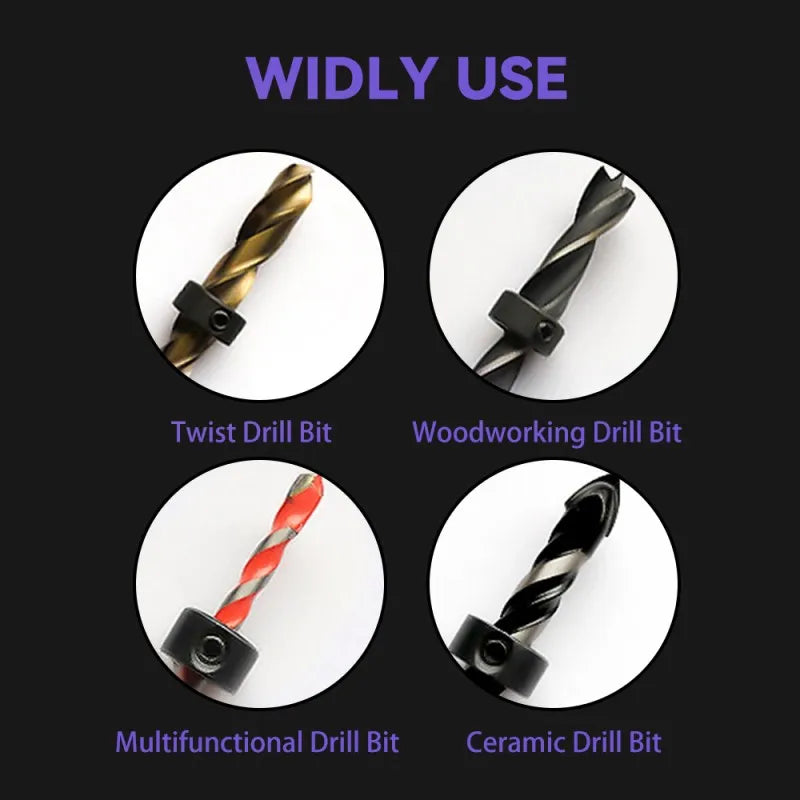 Adjustable Drill Bit Depth Stop Collar Set with Allen Wrench and Positioning Rings,ET-AA98