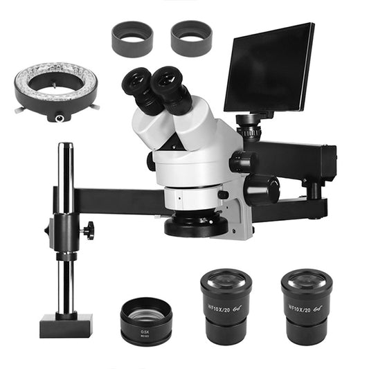 Engravertool Trinocular Stereo Microscope,7X-45X Magnification,Clamping Articulating Arm Stand,LED Light and LCD Digital,ET-MH01B