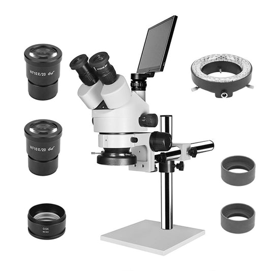 Engravertool Trinocular Stereoscopic Microscope,7X-45X Magnification,LED Light and LCD Digital,Single Arm Boom StandET-MS02B
