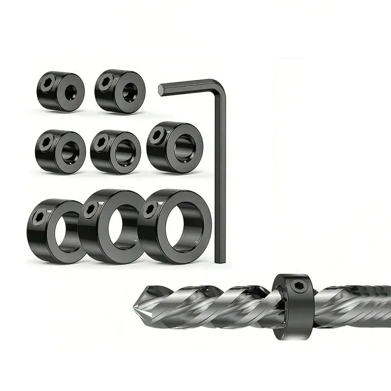 Adjustable Drill Bit Depth Stop Collar Set with Allen Wrench and Positioning Rings,ET-AA98