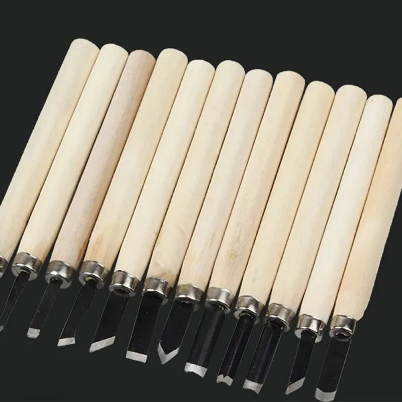 Wood Carving Chisel and Knife Set, 12-Piece for Precision Cutting, Hand Gouging, and DIY Projects, ET-AA81