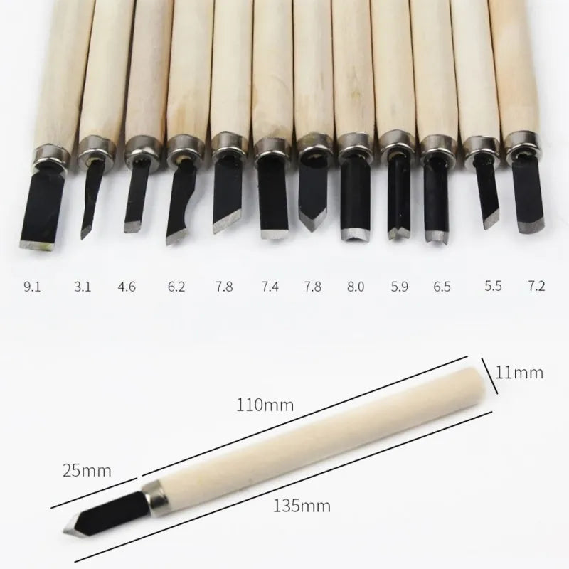 Wood Carving Chisel and Knife Set, 12-Piece for Precision Cutting, Hand Gouging, and DIY Projects, ET-AA81