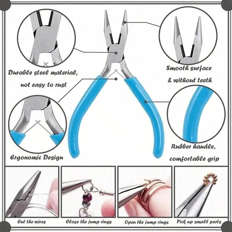 Jewelry Pliers Kit 3-Piece Set with Wire Cutters, Round Nose and Flat Nose, ET-JP11