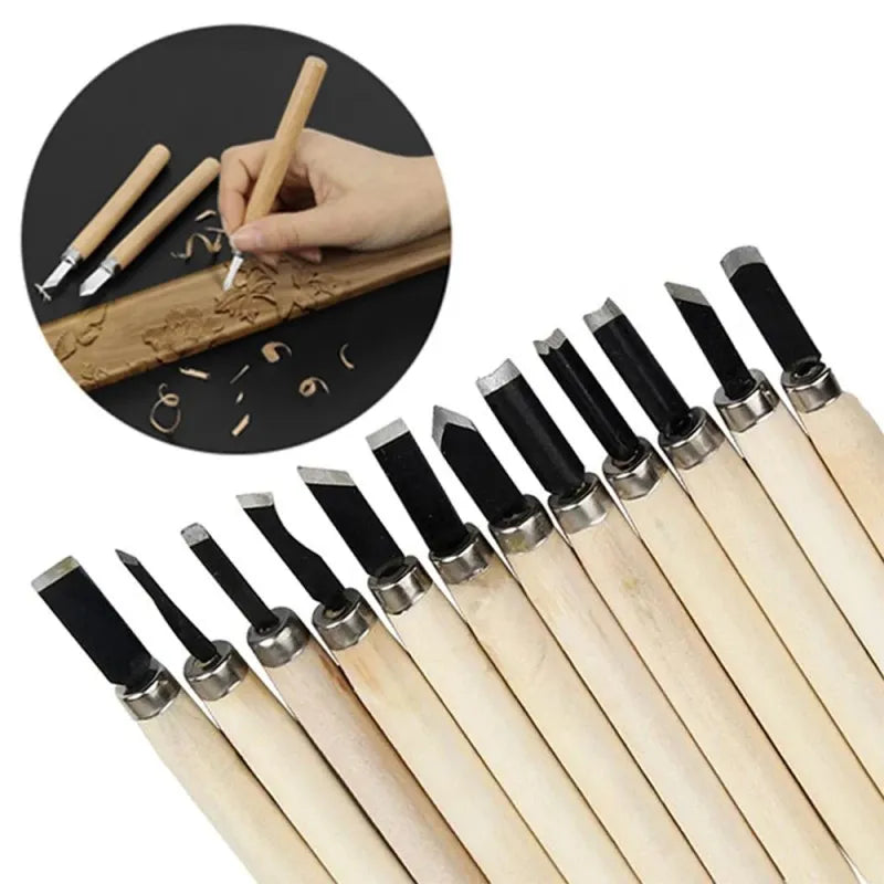 Wood Carving Chisel and Knife Set, 12-Piece for Precision Cutting, Hand Gouging, and DIY Projects, ET-AA81