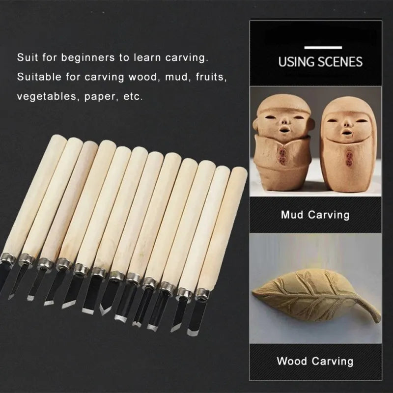 Wood Carving Chisel and Knife Set, 12-Piece for Precision Cutting, Hand Gouging, and DIY Projects, ET-AA81